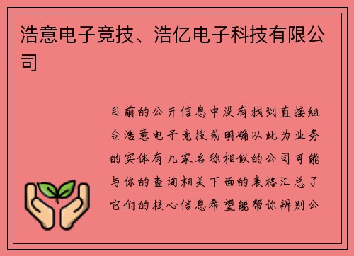 浩意电子竞技、浩亿电子科技有限公司